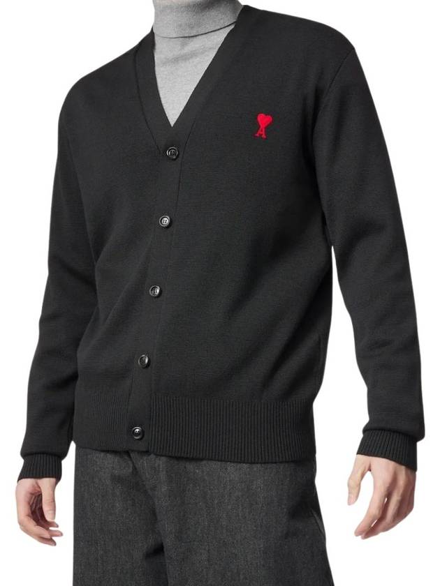 Heart Logo Merino Wool Cardigan Black - AMI - BALAAN 7