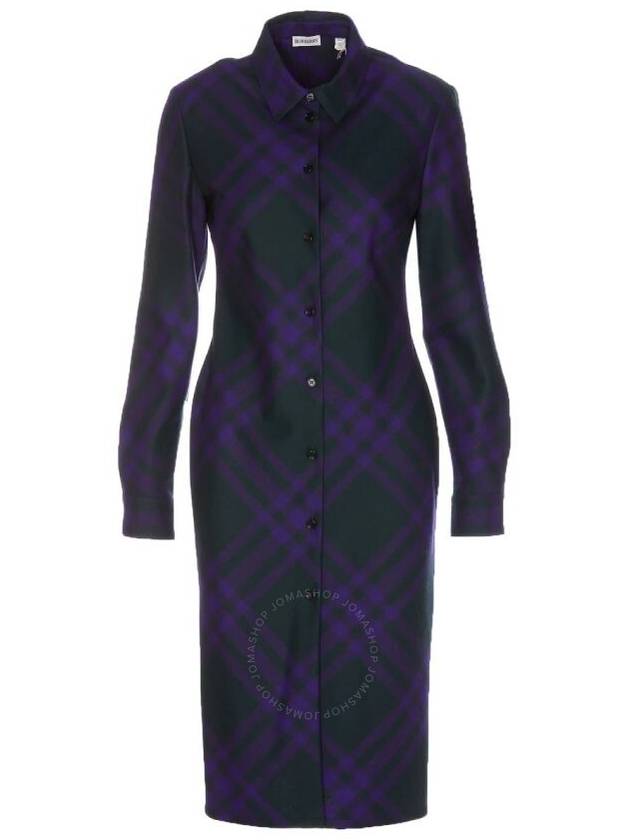 Check Wool Shirt Midi Dress Purple - BURBERRY - BALAAN 2