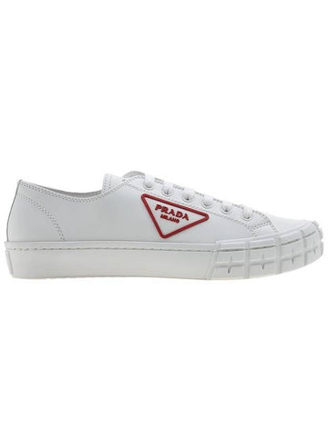 Triangle Logo Leather Low-Top Sneakers White Red - PRADA - BALAAN 1