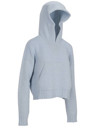 CURVED LOGO KNIT HOODY BABY BLUE - OFF W - PALM ANGELS - BALAAN 2