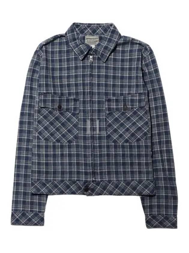 Double RL Indigo Check Linen Cotton Shirt Jacket Blue - POLO RALPH LAUREN - BALAAN 2