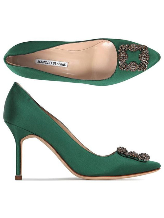 Green Hangisi 90 Satin Pumps Heel 323 2693 0001 DGRN - MANOLO BLAHNIK - BALAAN 2