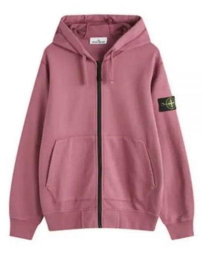 Cotton Fleece Garment Dyed Zip Up Hoodie Onion Rose - STONE ISLAND - BALAAN 2