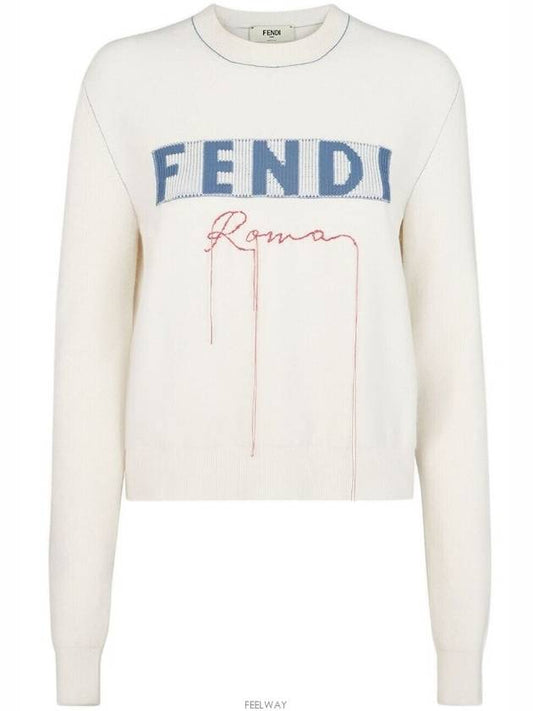 Logo Cashmere Blend Knit Top White - FENDI - BALAAN 2