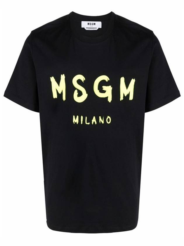 Milano Brushed Logo Print Short Sleeve T-Shirt Black - MSGM - BALAAN 1