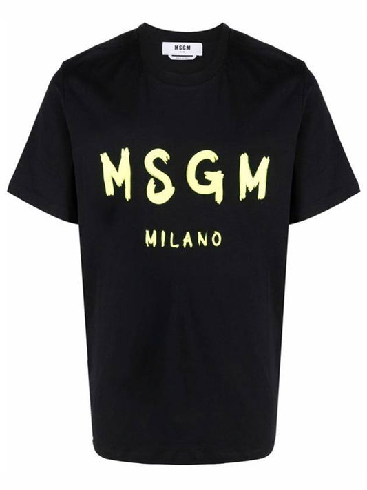 Men's Logo Print Short Sleeve T-Shirt Black - MSGM - BALAAN 1