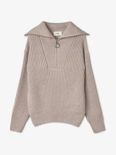 Half Zip-Up Knit Top Beige - AMI - BALAAN 2