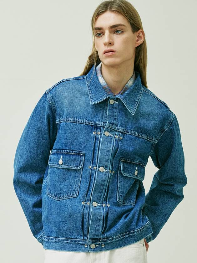 Rivet 2ND TYPE Washed Denim Trucker Jacket Blue - KND - BALAAN 5