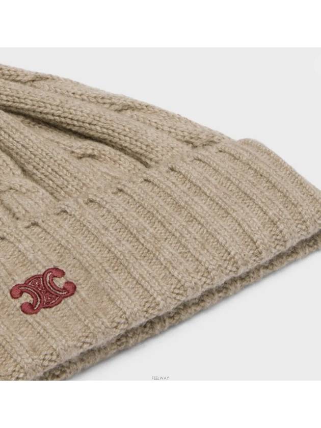 Triomphe Cable Knit Cashmere Beanie Light Taupe - CELINE - BALAAN 3