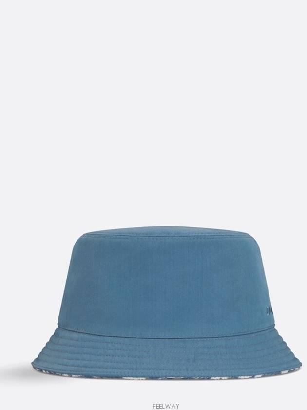 Embroidered Logo Reversible Cotton Bucket Hat Blue - DIOR - BALAAN 4