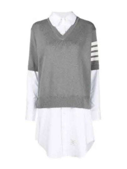 Women's 4 Bar Cotton Shirt Midi Dress White Grey - THOM BROWNE - BALAAN 2