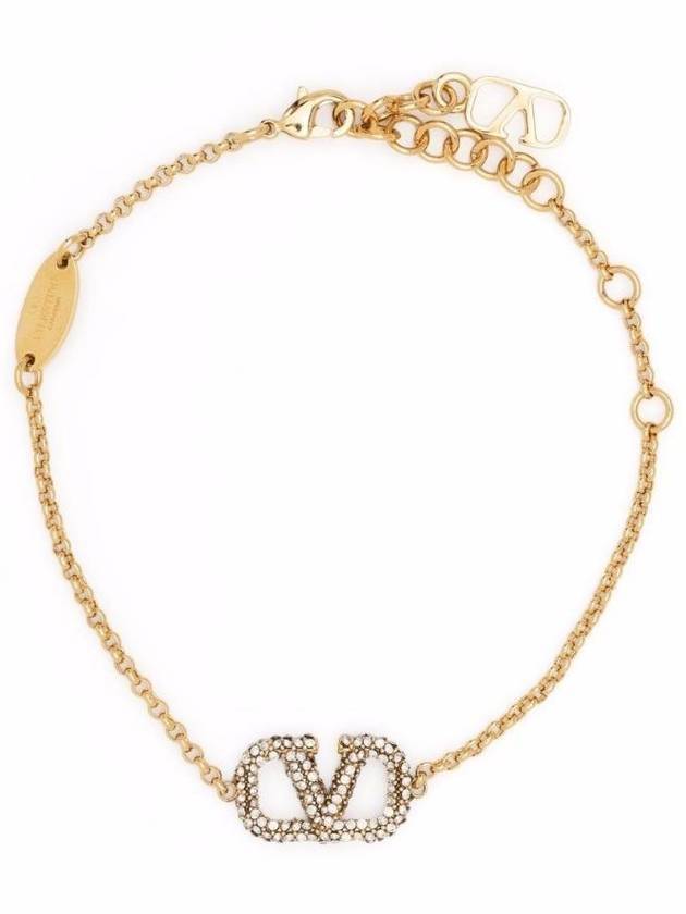 V Logo Crystal Bracelet Gold - VALENTINO - BALAAN 1