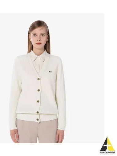 Women s Wool V neck Cardigan Cream - LACOSTE - BALAAN 1