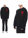 Intarsia Big Heart Logo Wool Knit Top Black - AMI - BALAAN 2