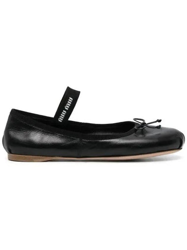 Women's Logo Leather Ballerinas Black - MIU MIU - BALAAN 1