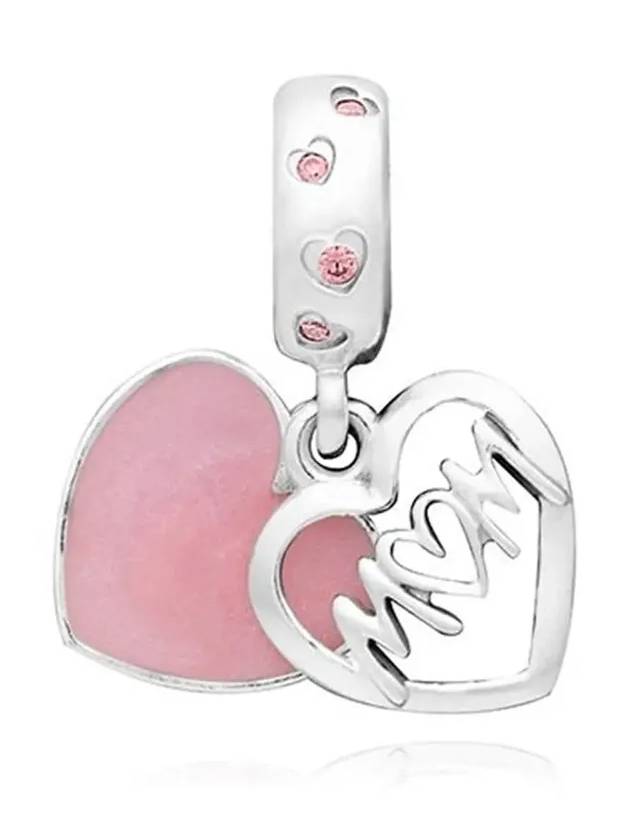 Mom Script Heart Dangle Bracelet Charm Silver Pink - PANDORA - BALAAN 4