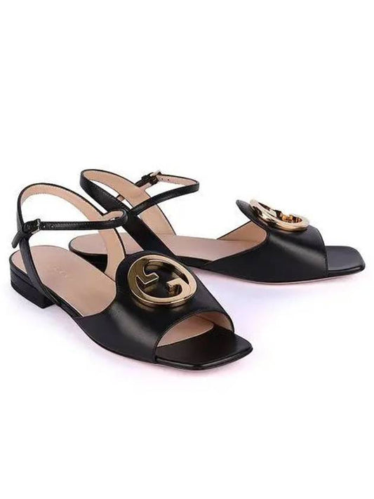 Women's Interlocking G Logo Leather Sandals Black - GUCCI - BALAAN 2