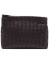 Intrecciato Leather Clutch Bag Dark Brown - BOTTEGA VENETA - BALAAN 5