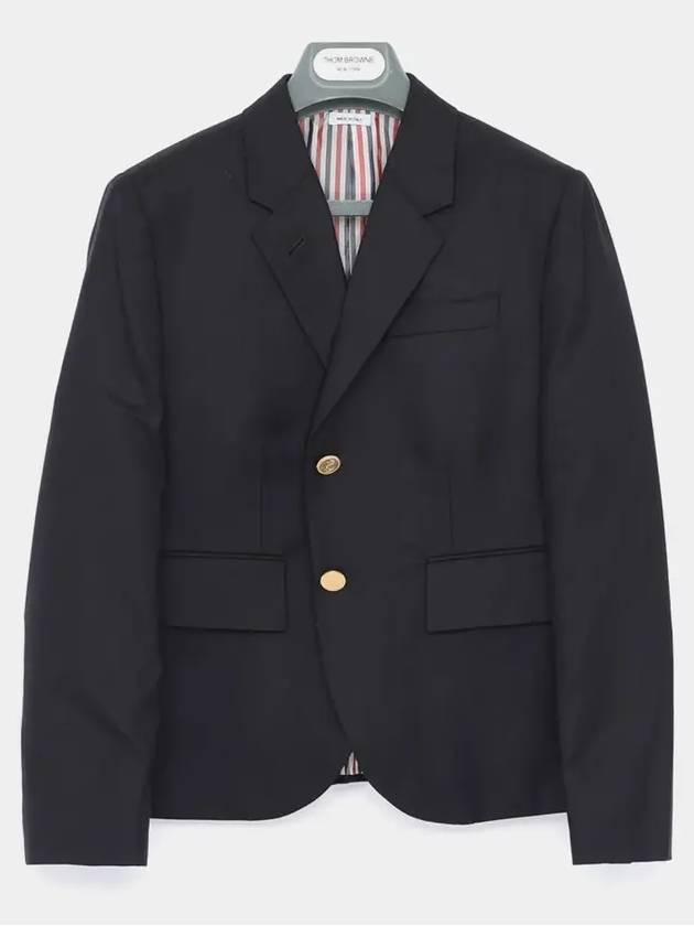 Women's Twill Slim Fit Single Breasted Wool Jacket Navy - THOM BROWNE - BALAAN 4