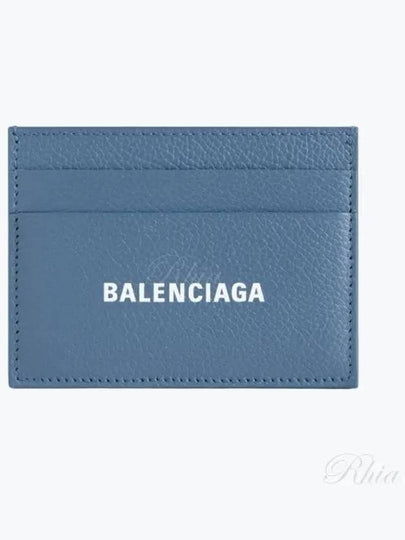 Logo Calfskin Card Wallet Blue - BALENCIAGA - BALAAN 2