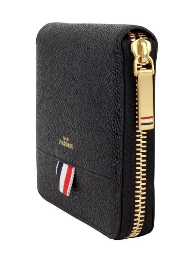 Three Stripes Pebble Grain Zipper Round Half Wallet Black - THOM BROWNE - BALAAN 4