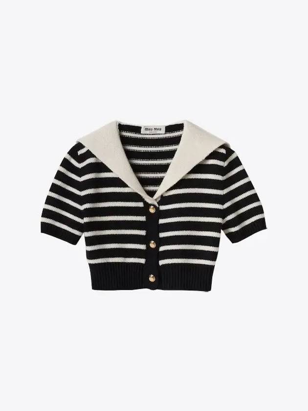 Cashmere Knit Stripe Motif Cardigan Black Tan - MIU MIU - BALAAN 2