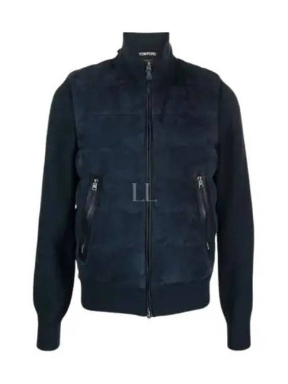 Front Zip  Down Suede Jacket Ink Blue - TOM FORD - BALAAN 2