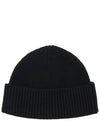 Paris Logo Heart Patch Ribbed Edge Merino Wool Knit Beanie Hat Black - AMI - BALAAN 3