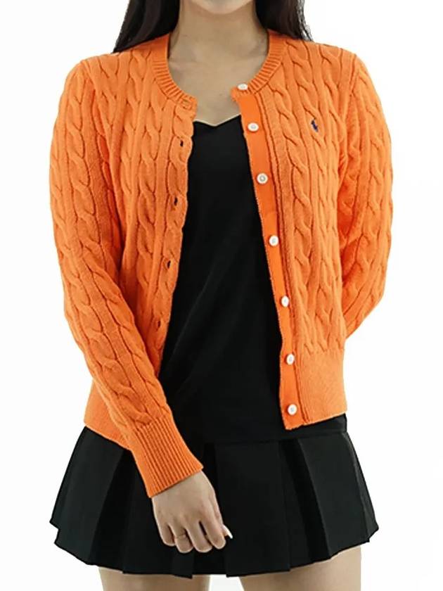 Women's Embroidered Logo Pony Cable Cardigan Orange - POLO RALPH LAUREN - BALAAN 4