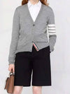 Sustainable Fine Merino Wool 4-Bar Relaxed Fit V-Neck Cardigan Light Grey - THOM BROWNE - BALAAN 2