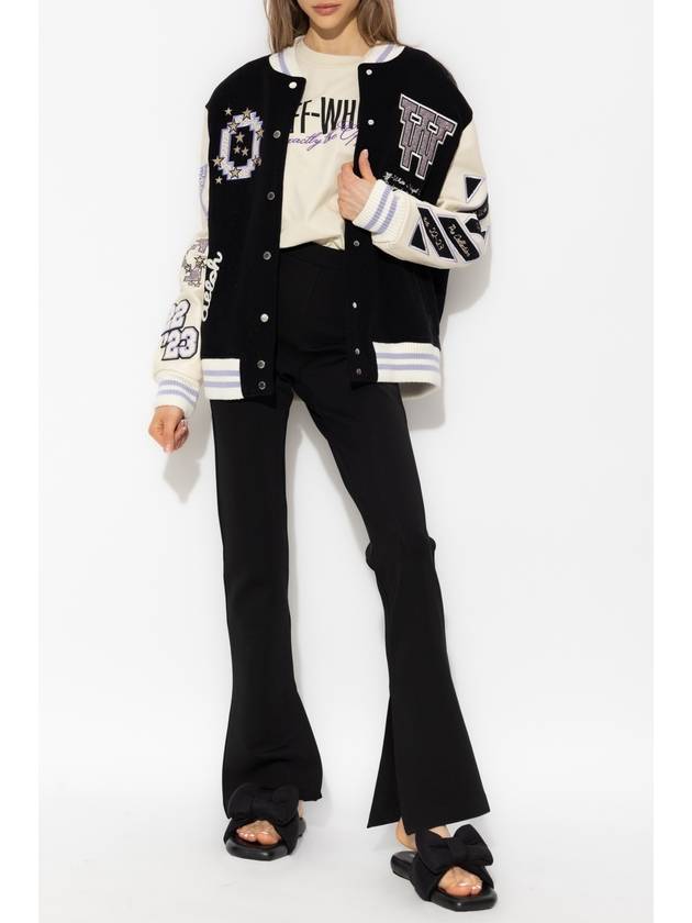 Women's Bling Patches Varsity Bomber Jacket Black - OFF WHITE - BALAAN 3