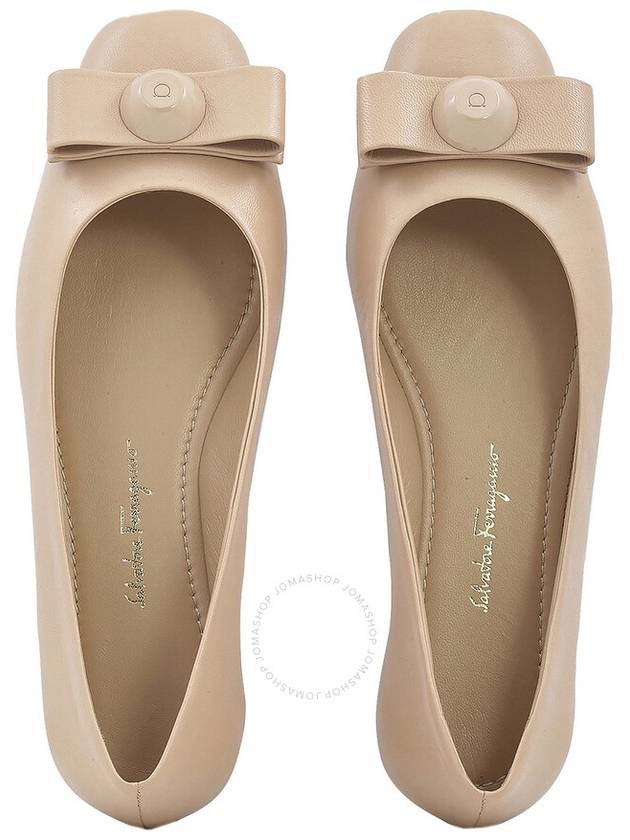 Vara Bow Metallic Leather Flats Beige - SALVATORE FERRAGAMO - BALAAN 4