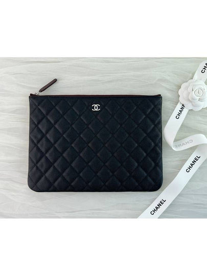 Silver CC Logo Medium Calfskin Clutch Bag Black - CHANEL - BALAAN 2