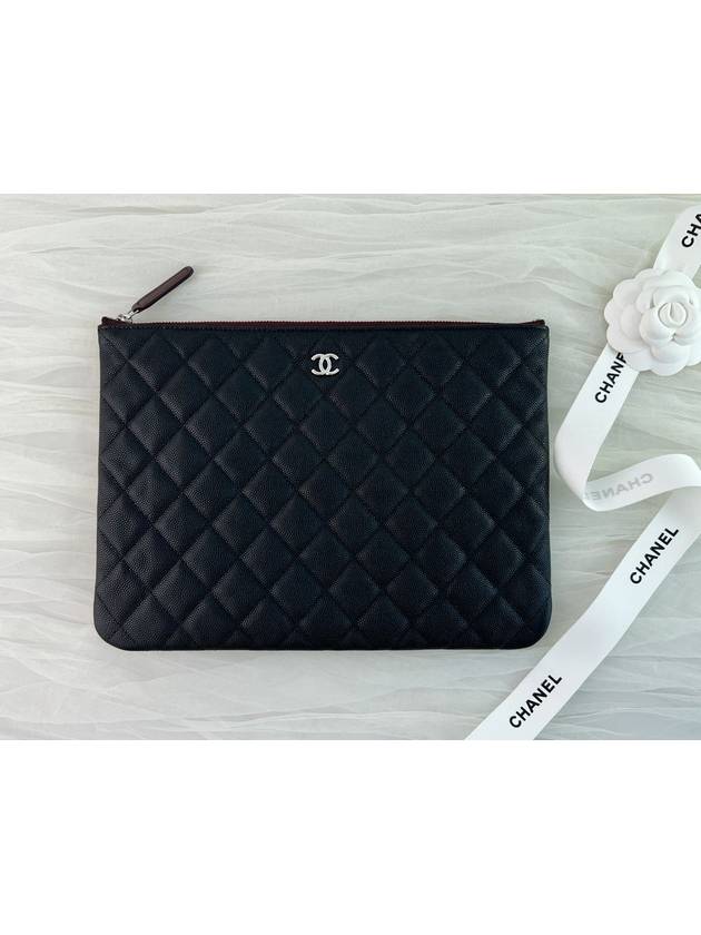 Silver CC Logo Medium Calfskin Clutch Bag Black - CHANEL - BALAAN 2