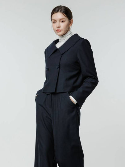 Colin Wool Lovely Sailor Big Collar Double Button Crop Jacket Midnight COLIN41MN - RAMUSTUDIO - BALAAN 2