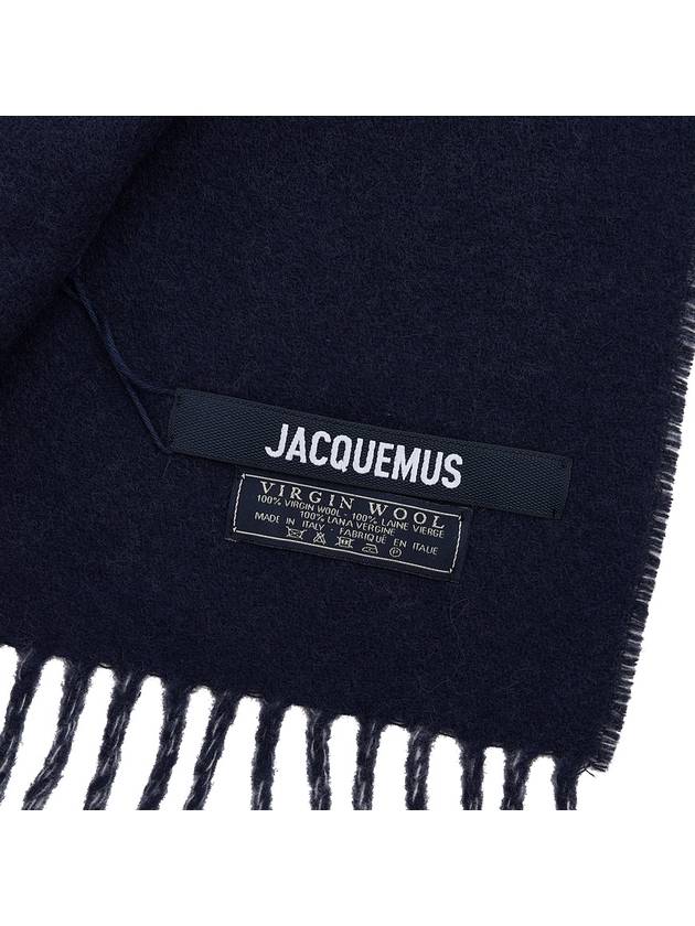 Lecharpe Fringe Logo Virgin Wool Muffler Navy - JACQUEMUS - BALAAN 9