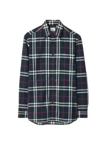 Check Pattern Long Sleeve Shirt Navy - BURBERRY - BALAAN 2