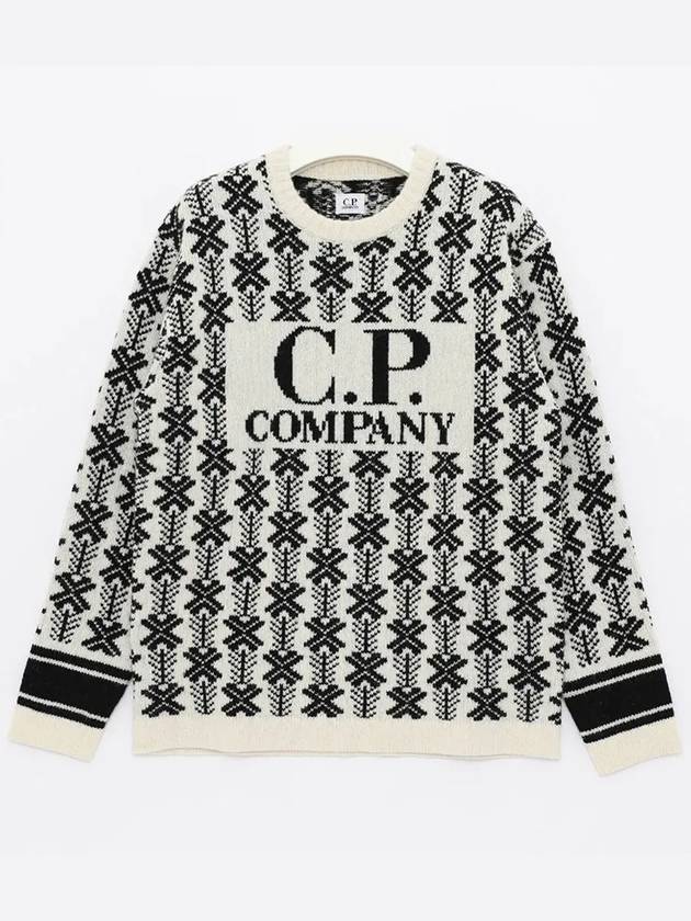 Intarsia Logo Virgin Wool Knit Top White - CP COMPANY - BALAAN 4