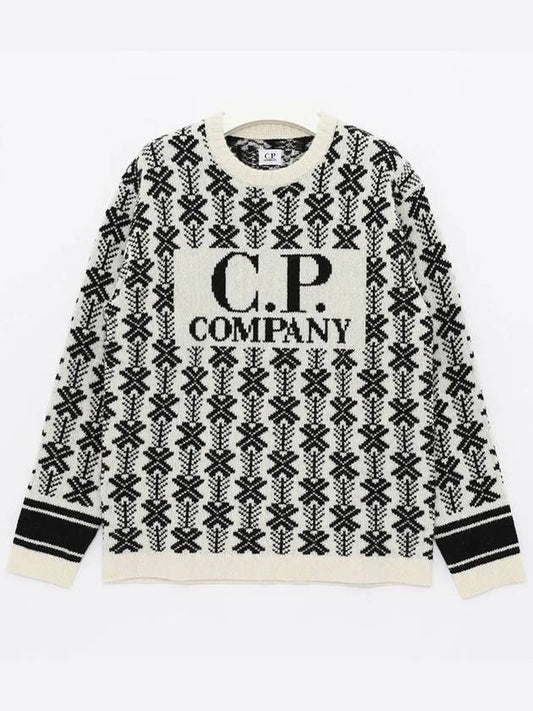 Intarsia Logo Virgin Wool Knit Top White - CP COMPANY - BALAAN 2