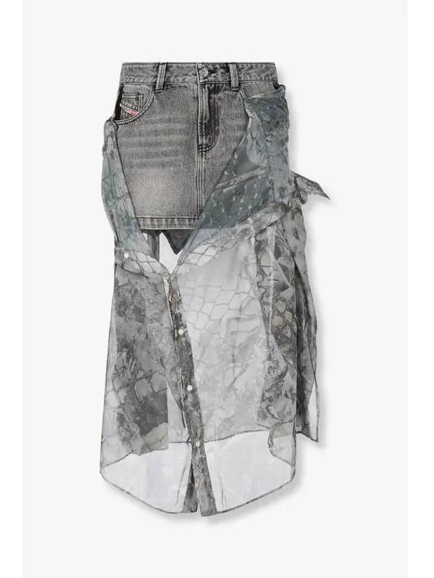 Women Chiffon Shirt Mix Denim Skirt Dark Gray - DIESEL - BALAAN 1