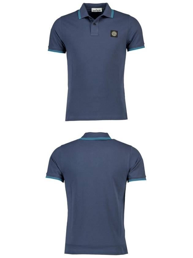 Men's Two Line Wappen Patch Cotton Short Sleeve Polo Shirt Dark Blue - STONE ISLAND - BALAAN 5