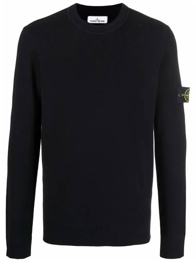 Wappen Patch Crew Neck Ribbed Wool Knit Top Black - STONE ISLAND - BALAAN 2