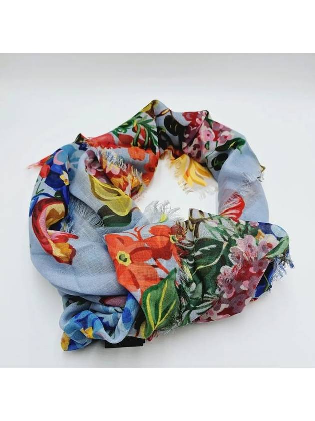 Flower print wool scarf light blue 544616 - GUCCI - BALAAN 1