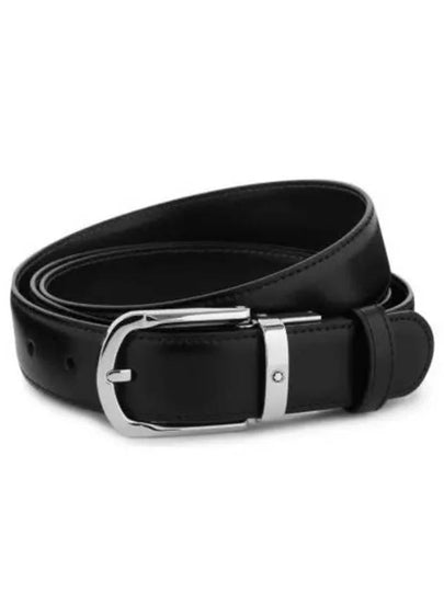 Round Buckle Reversible Leather Belt Black Brown - MONTBLANC - BALAAN 2