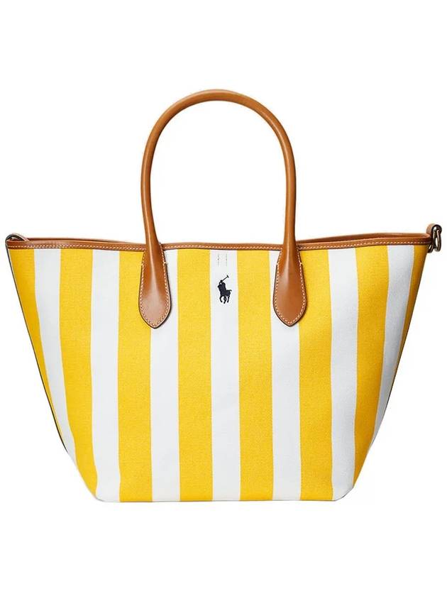 Striped Canvas Medium Tote Bag Yellow - POLO RALPH LAUREN - BALAAN 3