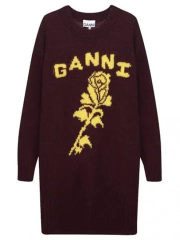 Rose wool knit dress women - GANNI - BALAAN 1