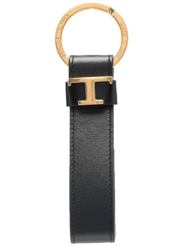 T Logo Leather Key Ring Black - TOD'S - BALAAN 2