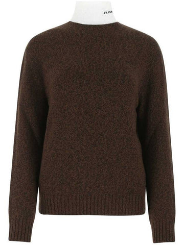 wool knit top brown - PRADA - BALAAN 1
