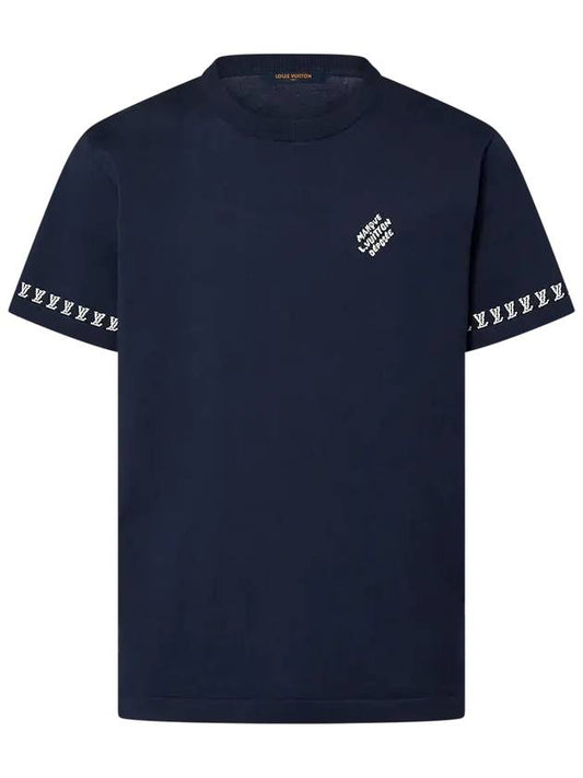 Signature Cotton Crew Neck Short Sleeve T Shirt Navy Blue 1AFXJO - LOUIS VUITTON - BALAAN 1