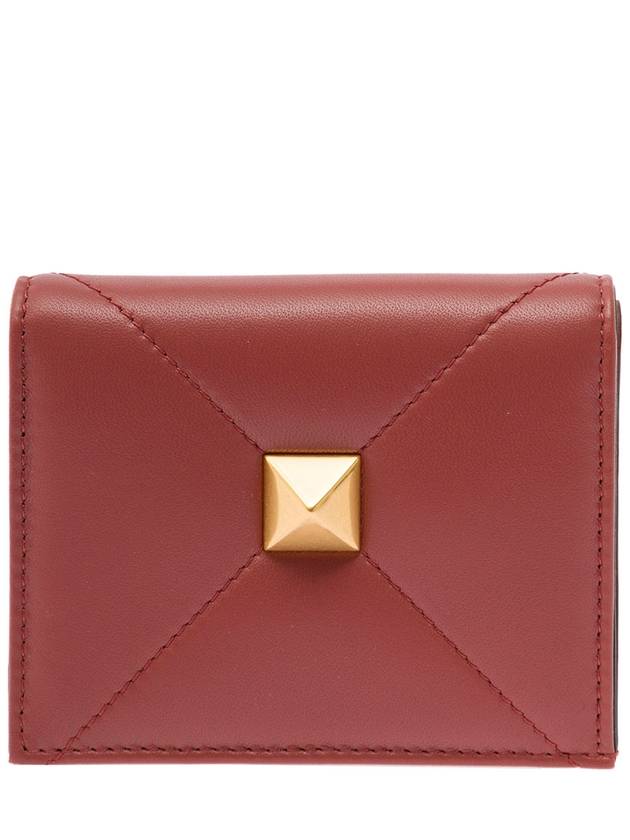 Roman Stud Small Nappa Leather Half Wallet Brown - VALENTINO - BALAAN 1